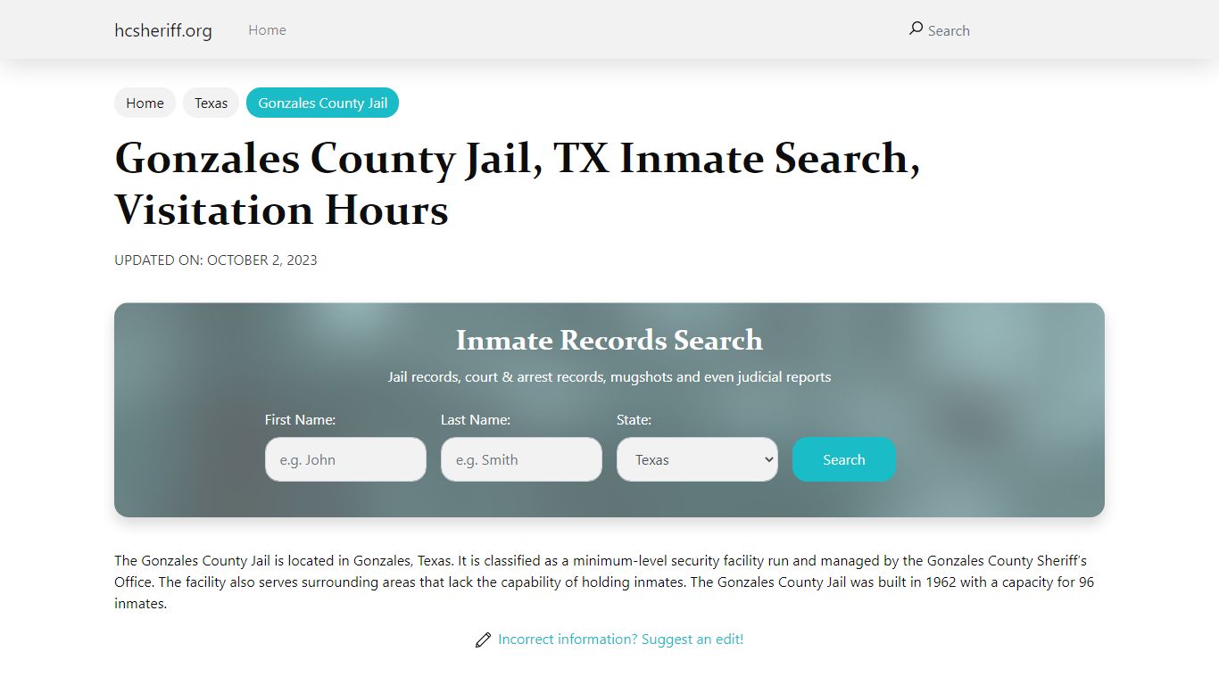Gonzales County Jail, TX Inmate Search, Visitation Hours